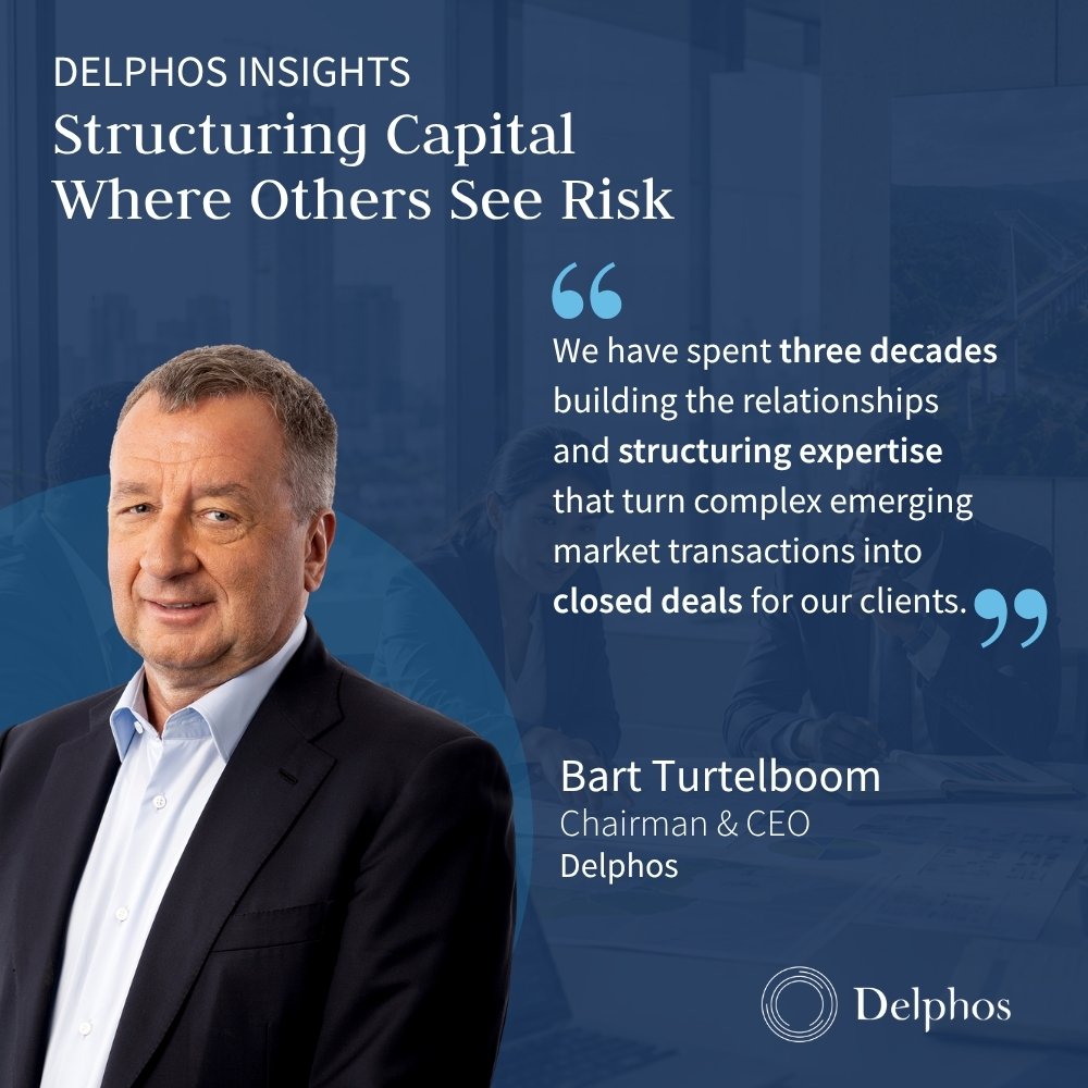 Bart Turtelboom, Chairman and CEO of Delphos, discussing structuring expertise for fintech debt financing in Emerging Markets and DFI debt facility fintech transactions.
